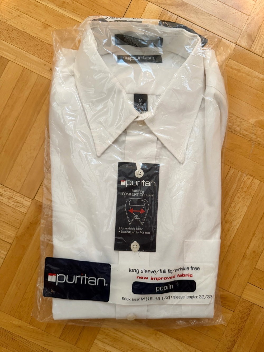 Puritan Men’s White Wrinkle Free Poplin Dress Shirt M 15-15.5 32/33 NEW